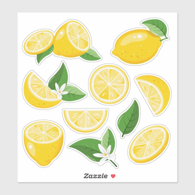 Bright yellow lemons and lemon slices sticker (Sheet)