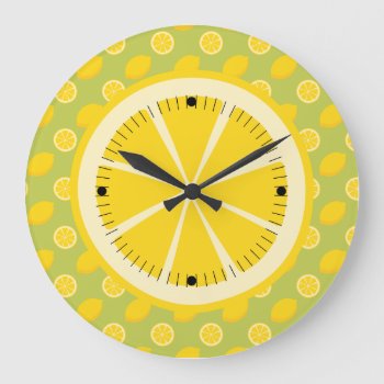 Bright Yellow Lemons And Slices Large Clock by kitandkaboodle at Zazzle