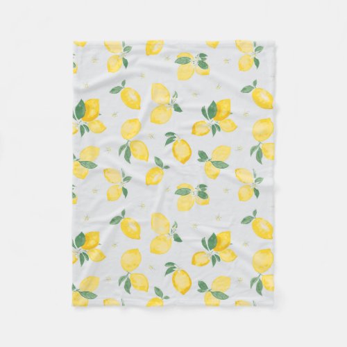 Bright Yellow Lemons on Gray Fleece Blanket