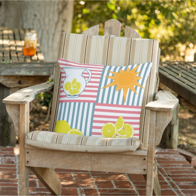 Bright yellow lemons, orange sun, summer pitchers  outdoor pillow (Chair)