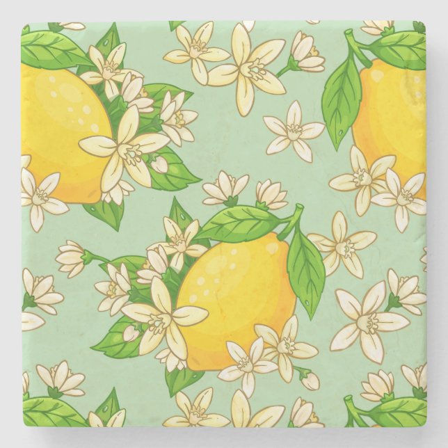 bright yellow lemons stone coaster (Front)