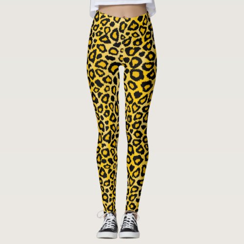 Bright Yellow Leopard Animal Skin Print Leggings