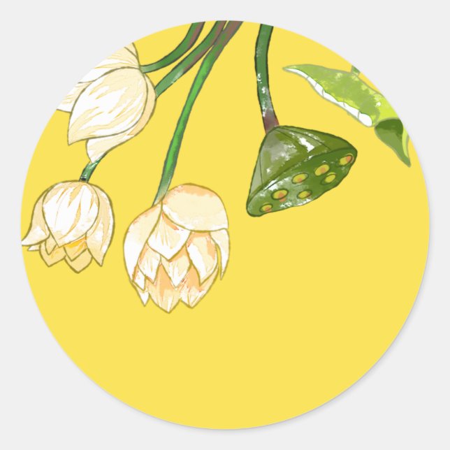 Bright Yellow Lotus Flowers & Lotus Seedpod  Classic Round Sticker (Front)