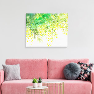 Bright Yellow Mimosa Watercolor Flower Painting Canvas Print