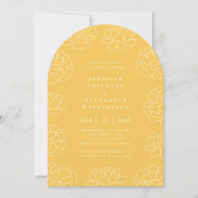 Bright Yellow Minimal Botanical Wedding Invitation (Front)