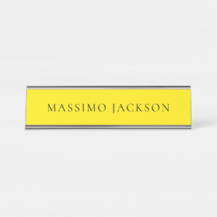 Bright Yellow Minimalist Plain Modern Aesthetic Desk Name Plate