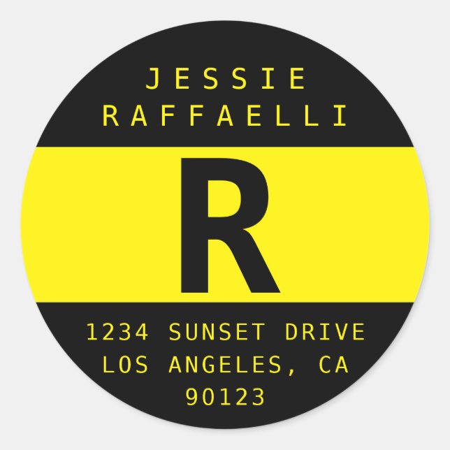Bright Yellow Modern Look Return Address Classic Round Sticker (Front)