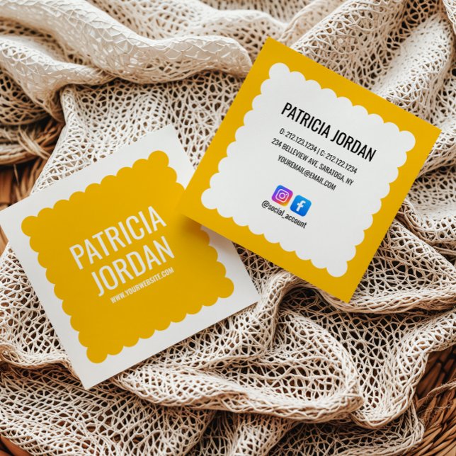 Bright Yellow modern Wave Simple Social Media Icon Square Business Card (Creator Uploaded)