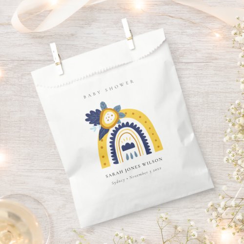 Bright Yellow Navy Boho Floral Rainbow Baby Shower Favor Bag