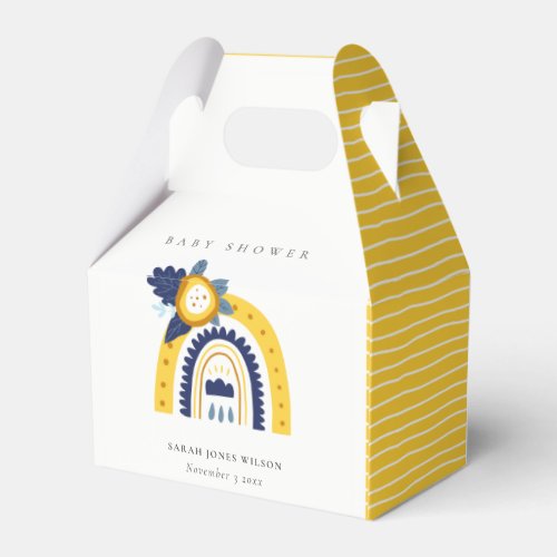Bright Yellow Navy Boho Floral Rainbow Baby Shower Favor Boxes