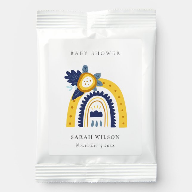 Bright Yellow Navy Boho Floral Rainbow Baby Shower Lemonade Drink Mix (Front)