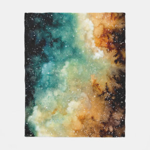 Bright yellow nebula, watercolor dark sky. fleece blanket