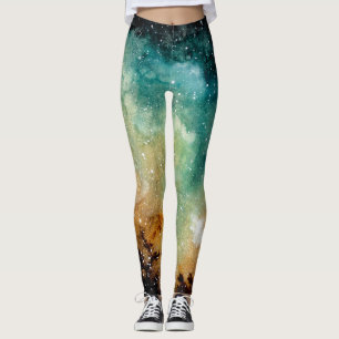 Bright yellow nebula, watercolor dark sky. leggings