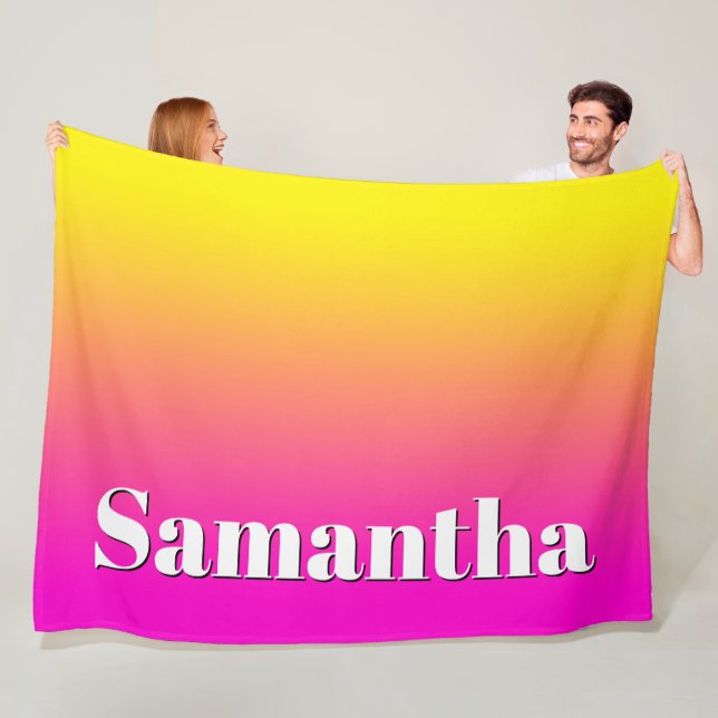 Bright Yellow Neon Pink Gradient Fleece Blanket (In Situ)