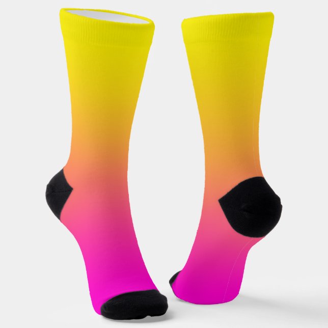 Bright Yellow Neon Pink Gradient Socks (Angled)