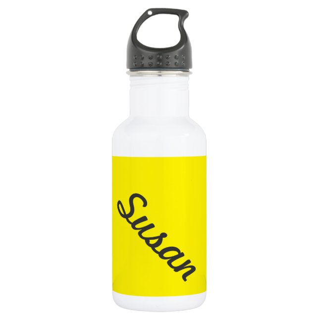 Bright Yellow Neon Trendy Monogram Stainless Steel Water Bottle (Front)