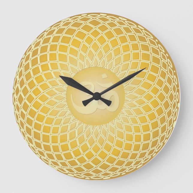 Bright Yellow Om Symbol Large Clock (Front)