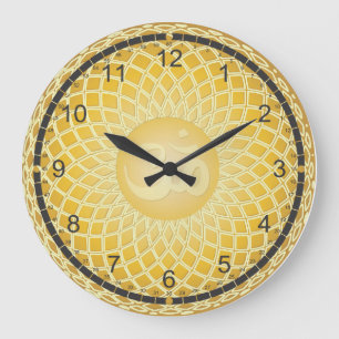 Bright Yellow Om Symbol Large Clock