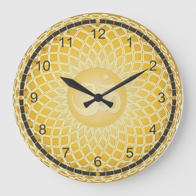 Bright Yellow Om Symbol Large Clock (Front)