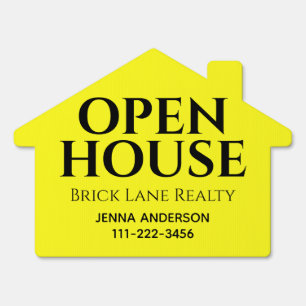 Bright Yellow Open House Real Estate Sign