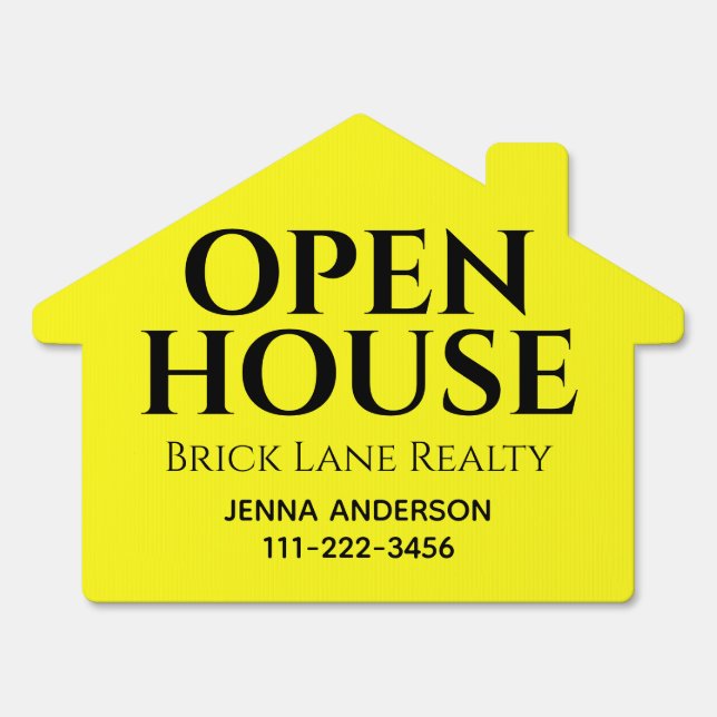 Bright Yellow Open House Real Estate  Sign (Front)