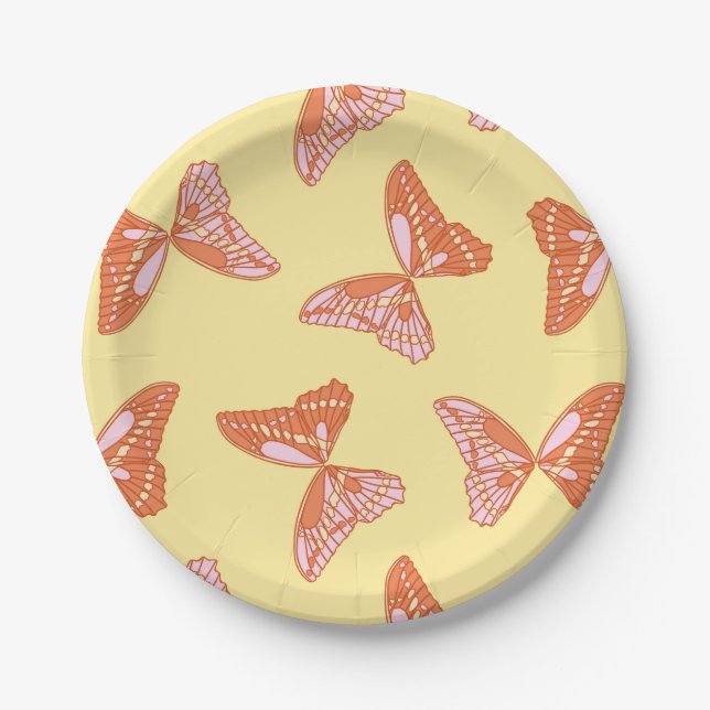 Bright Yellow, Orange and Pink Butterflies Paper Plates (Front)