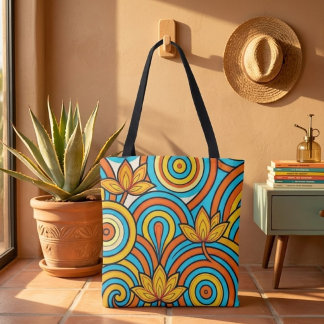 Bright Yellow, Orange and Turquoise Nouveau Flow Tote Bag