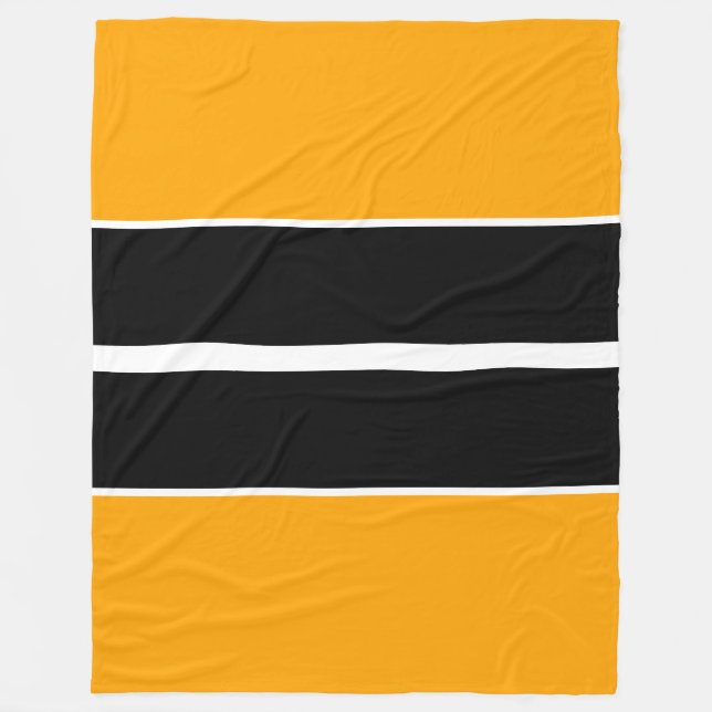 Bright Yellow Orange Black White Racing Stripes Fleece Blanket (Front)