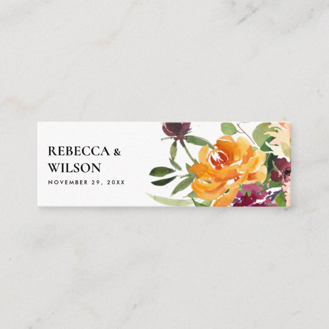 BRIGHT YELLOW ORANGE FLORA BUNCH WEDDING THANK YOU MINI BUSINESS CARD (Front)