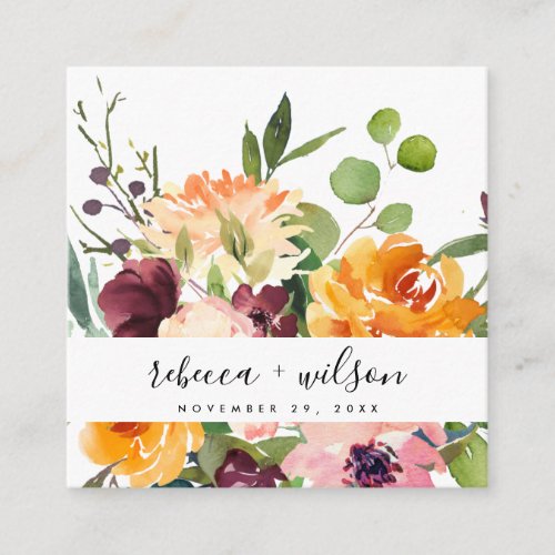 BRIGHT YELLOW ORANGE FLORA BUNCH WEDDING THANK YOU SQUARE BUSINESS CARD