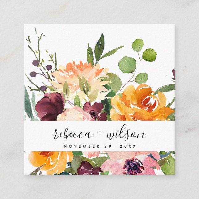 BRIGHT YELLOW ORANGE FLORA BUNCH WEDDING THANK YOU SQUARE BUSINESS CARD (Front)