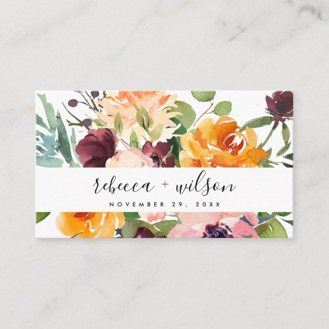BRIGHT YELLOW ORANGE FLORA BUNCH WEDDING WEBSITE BUSINESS CARD (Front)