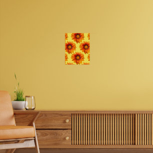 Bright Yellow Orange Gradient Flower Cutout Poster