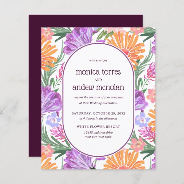 Bright Yellow Orange green Florals Spring Wedding (Front/Back)