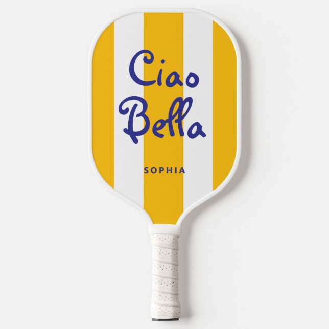 Bright Yellow Orange Stripes | Ciao Bella Pickleball Paddle (Front)