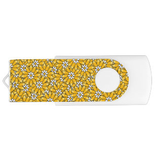 Bright Yellow Overlapping Floral Pattern Flash Drive