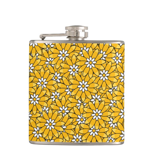 Bright Yellow Overlapping Floral Pattern Flask (Front)