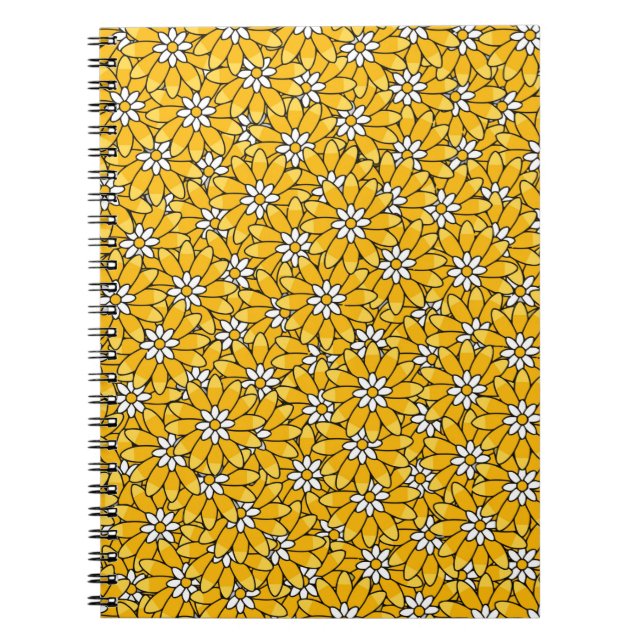 Bright Yellow Overlapping Floral Pattern Notebook (Front)