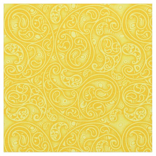 Bright Yellow Paisley Boteh Swirls and Spirals Fabric