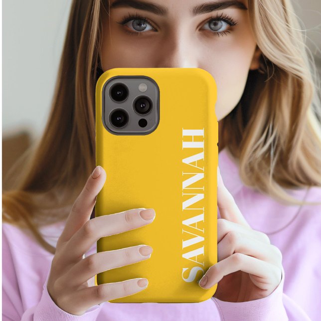 Bright yellow personalized name simple  iPhone case (Creator Uploaded)