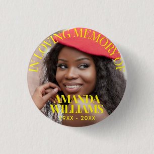 Bright Yellow Personalized Photo Memorial Button