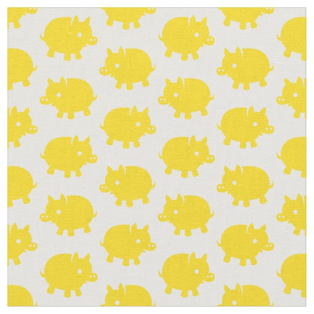 Bright Yellow Pig Pattern Fabric (Close Up)