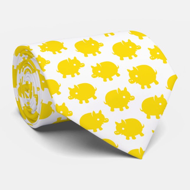 Bright Yellow Pig Pattern Neck Tie (Rolled)
