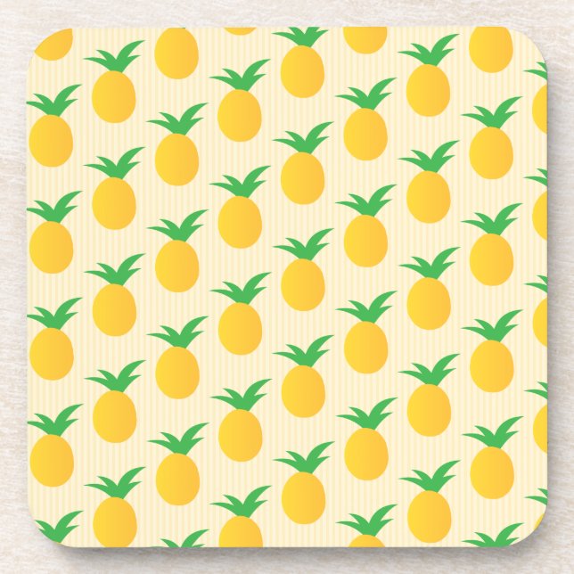 Bright Yellow Pineapple Pattern Beverage Coaster (Front)