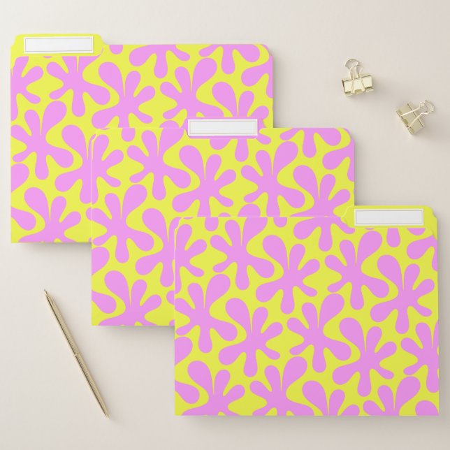 Bright Yellow & Pink Amoeba Dance Funky Pattern File Folder (Set)