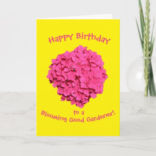 Bright Yellow Pink Blooming Gardener Birthday Card