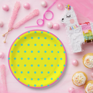 Bright Yellow Pink Blue Polka Dots Paper Plates