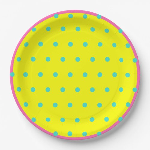 Bright Yellow Pink Blue Polka Dots Paper Plates