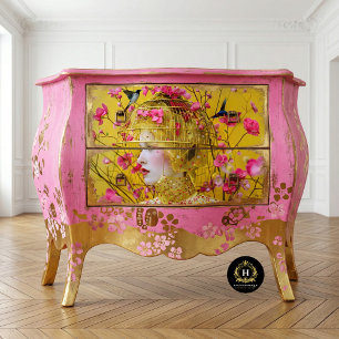 Bright Yellow Pink Floral Birdcage Hat Decoupage Tissue Paper