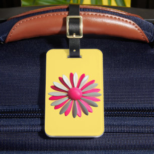 Bright Yellow Pink Funky MOD Retro Daisy Flower Luggage Tag